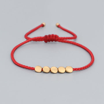 Adjustable Braided Red String Bracelet with Minimalist Copper Accents