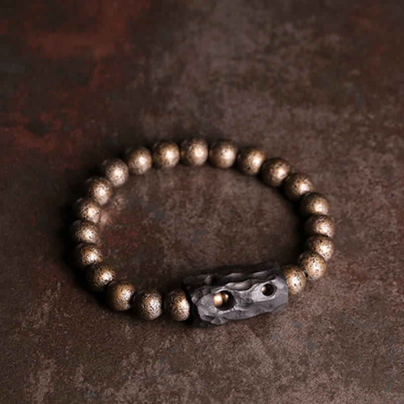 Ebony Wood, Brass, and Copper Beaded Bracelet