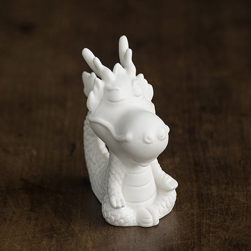 Year Of The Dragon Luck White Porcelain Ceramic Tea Pet Home Figurine Decoration