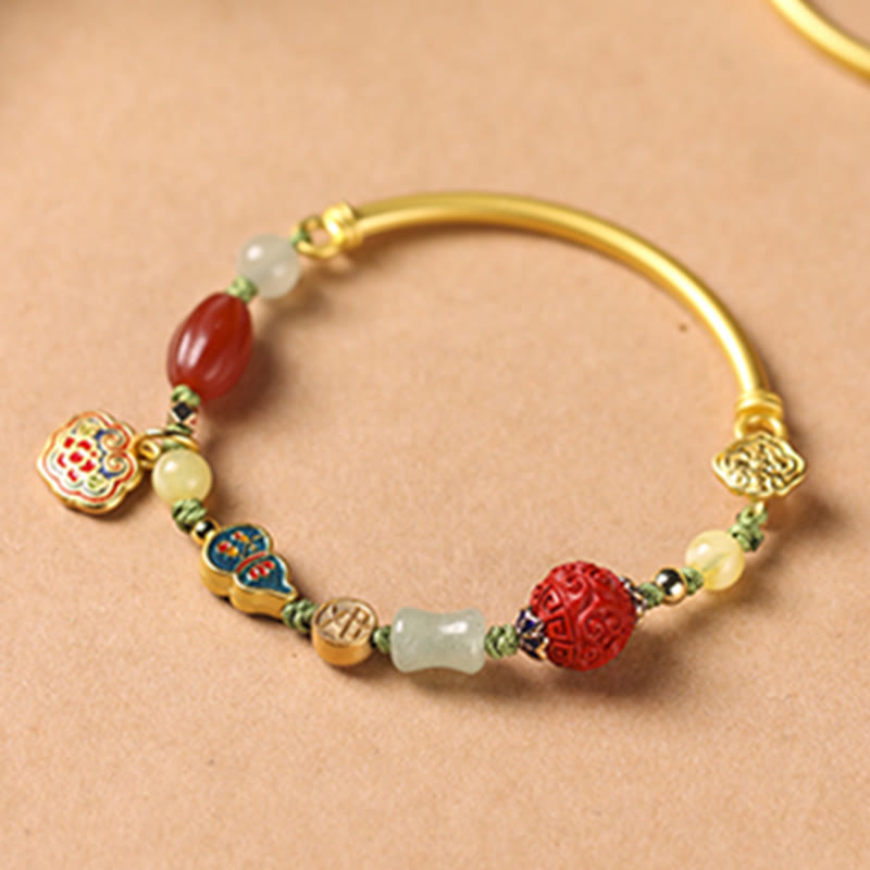Zeniora Multi-Stone Copper Auspicious Clouds Bracelet with Aventurine, Agate, Amber, Cinnabar