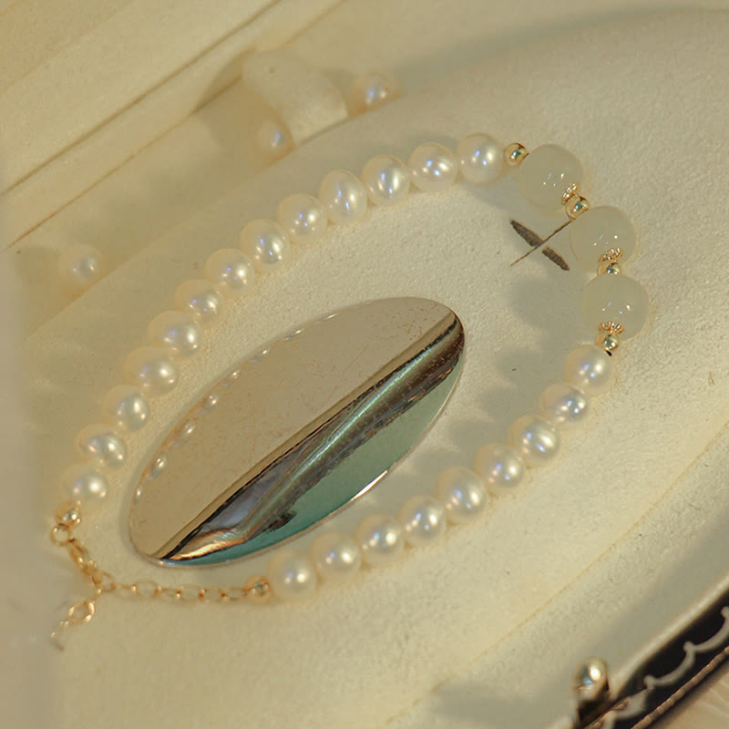 14K Gold Plated Natural Pearl & Hetian Jade Sincerity Bead Chain Bracelet