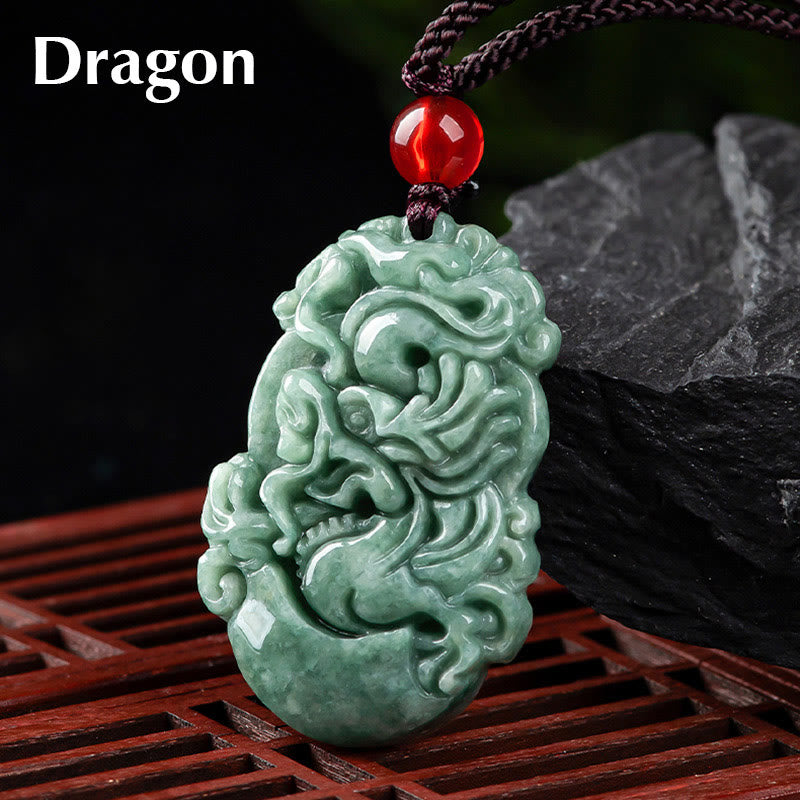 Natural Jade 12 Chinese Zodiac Prosperity Necklace Pendant