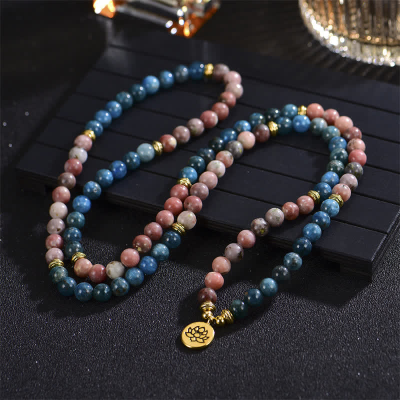 Lazurite Picasso Jasper Amazonite Rhodonite Apatite Positive Lotus Prayer Bead Bracelet