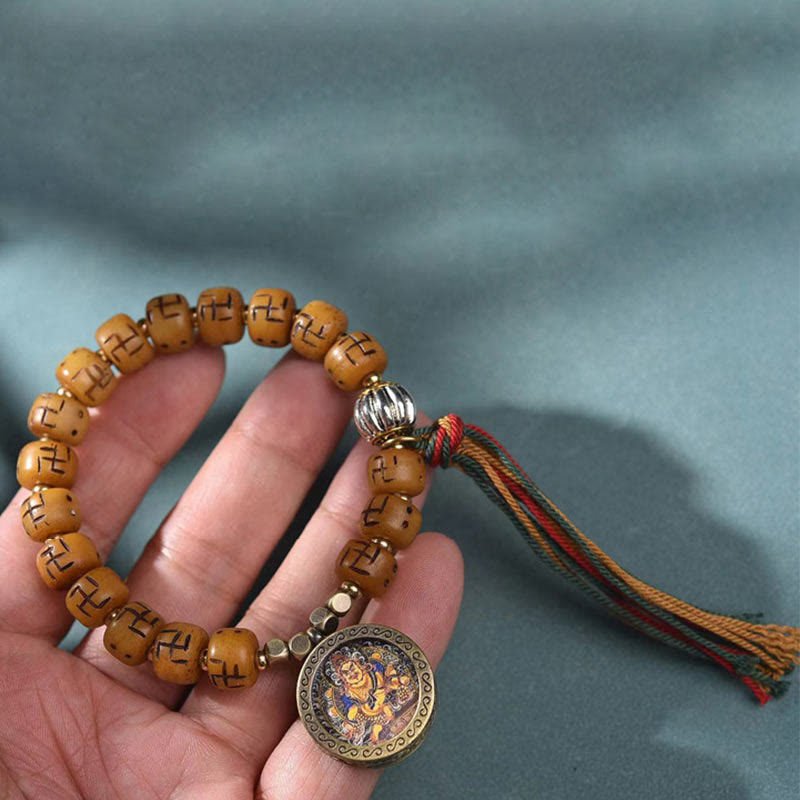 Natural Tibetan Camel Bone Bracelet with Dzi Bead, Shankha, or Kirtimukha Charms