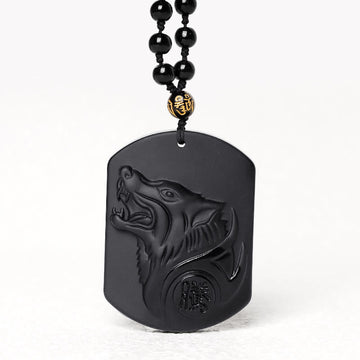 Black Obsidian Stone Wolf Purification Pendant Necklace