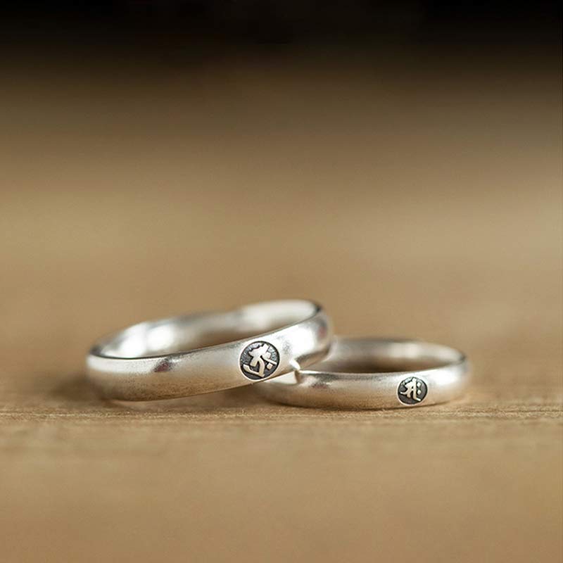 Chinese Zodiac Natal Buddha Couple Silver-plated Ring