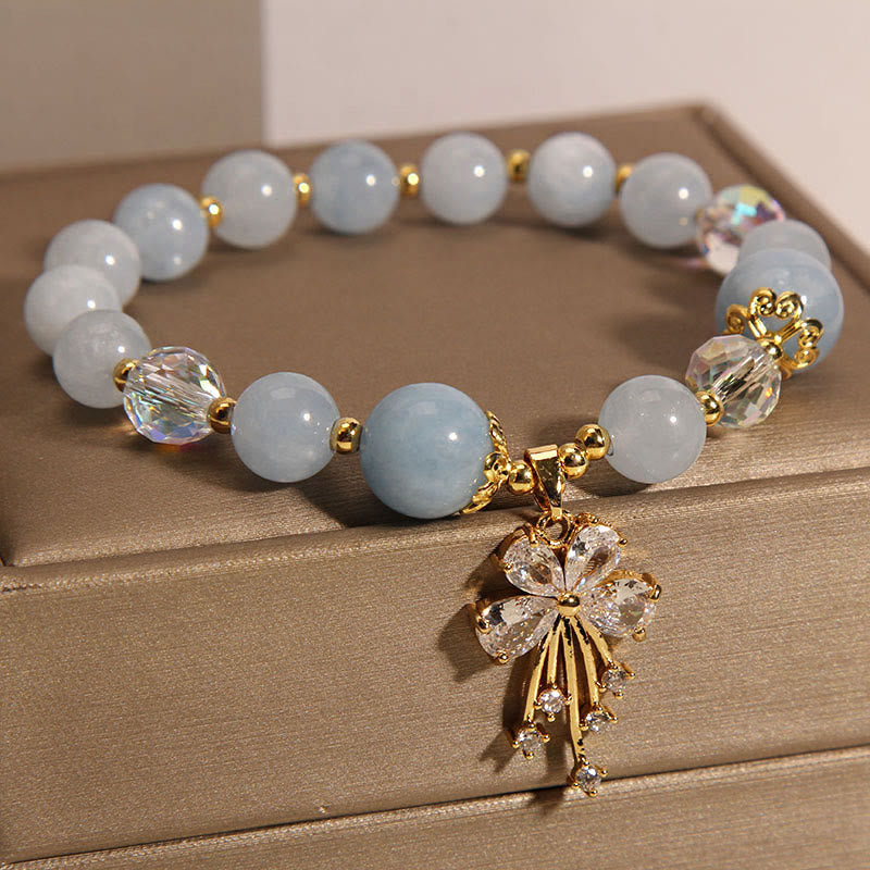 Sparkling Zircon Butterfly Aquamarine and Rose Quartz Gemstone Bracelet