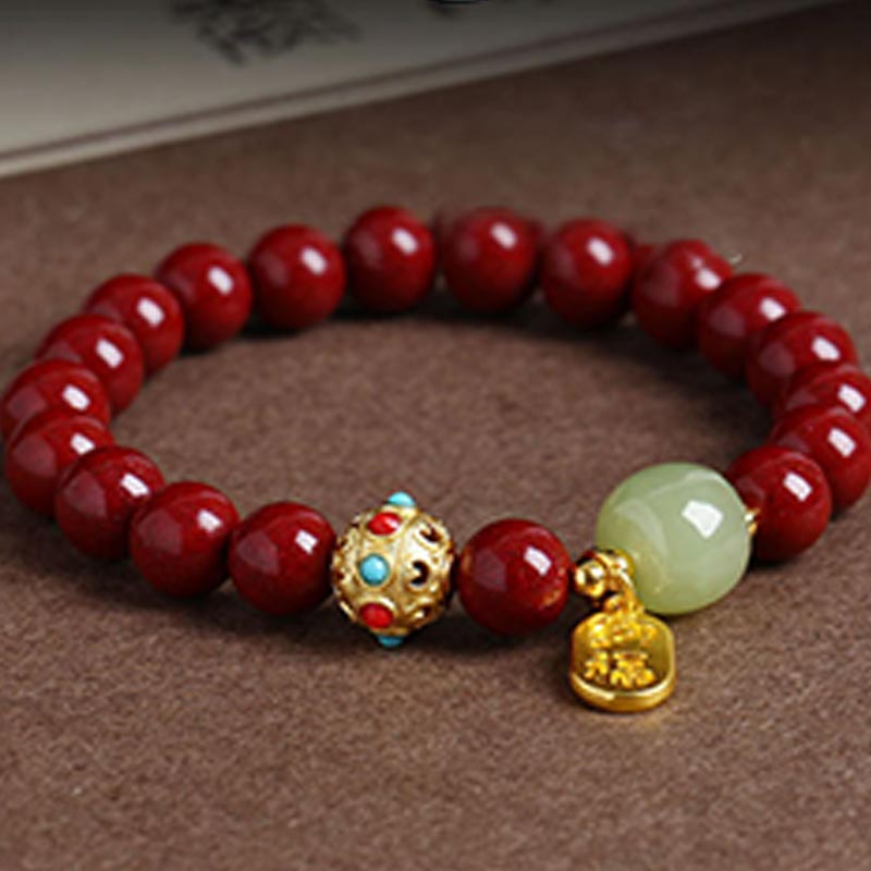 Cinnabar Green Aventurine Fortune Protection Charm Bracelet