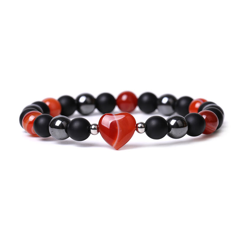 Black Onyx Tiger Eye Stone Crystal Love Heart Protection Bracelet