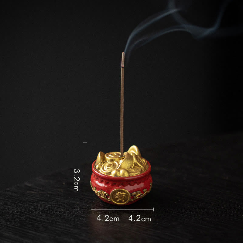 Ceramic Bagua Tray & Symbolic Wealth Vessel Stick Incense Burner