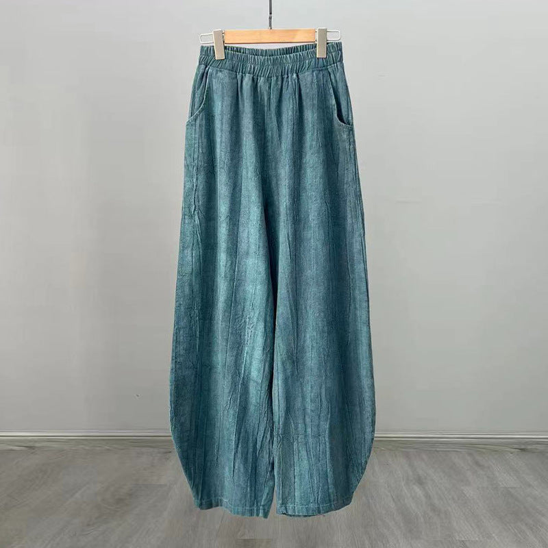 Ramie Cotton Linen Pants Tie-dye Design Trousers Loose Zen Yoga Women's Pants with Pockets