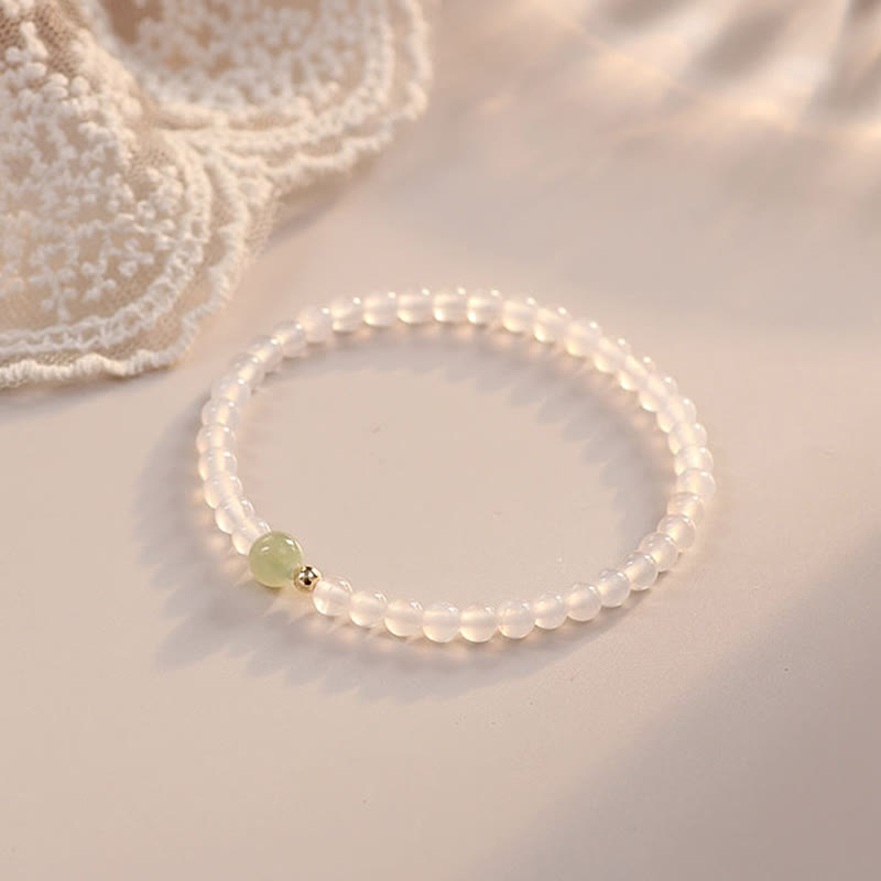 Natural White Agate Jade Luck Protection Bracelet