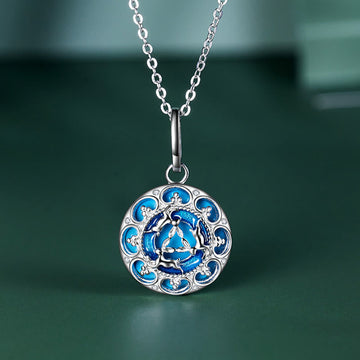 925 Sterling Silver Round Three Rabbits Turquoise Balance Necklace Pendant