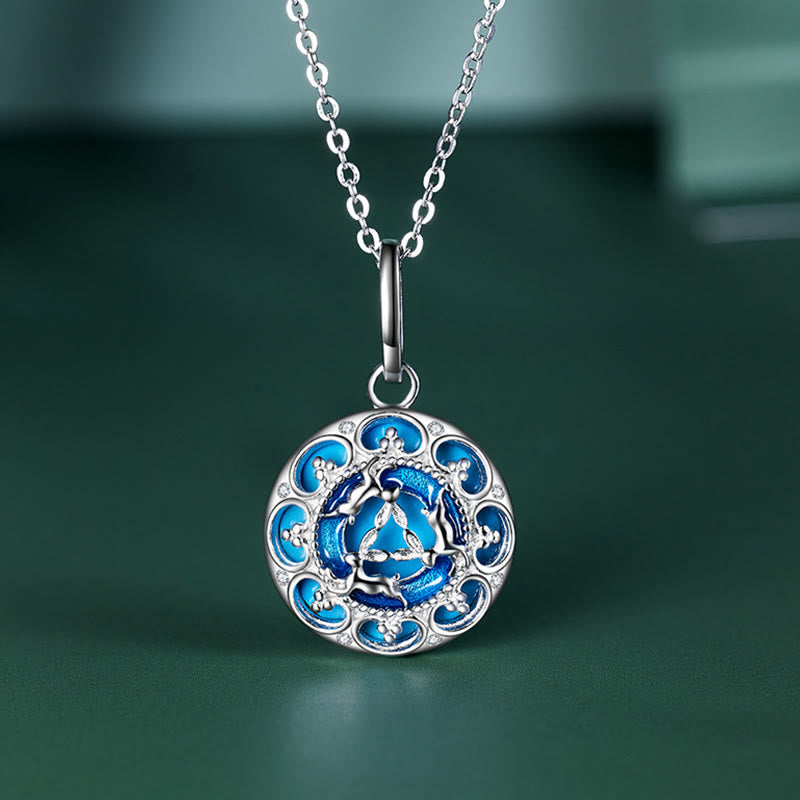 925 Sterling Silver Round Three Rabbits Turquoise Balance Necklace Pendant