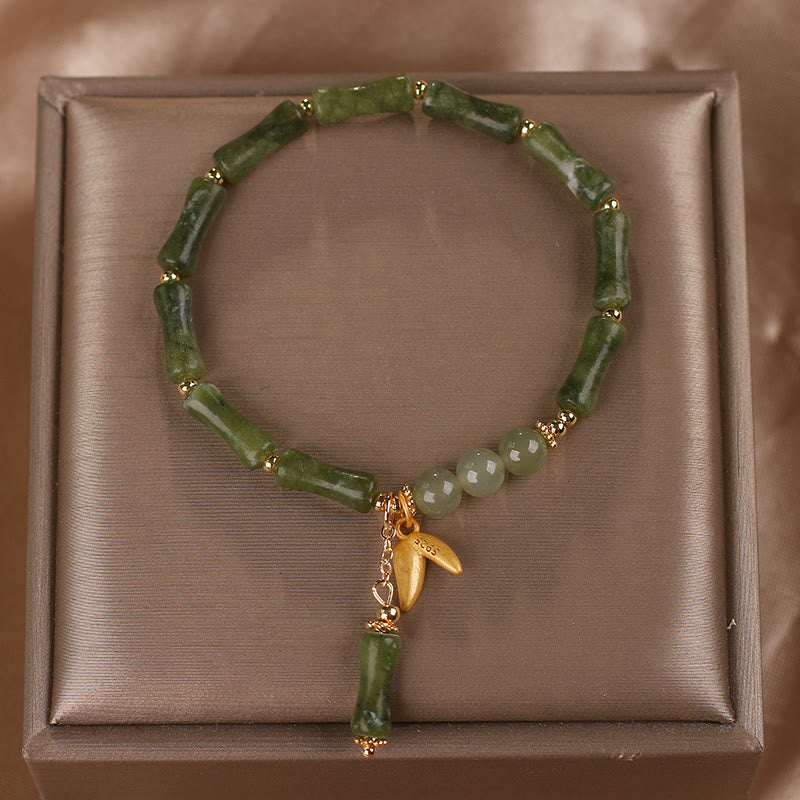 Green Bamboo Jade Leaf Pattern Wealth Luck Bracelet