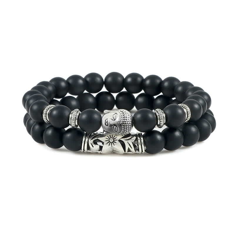 2Pcs Natural Crystal Agate Buddha Protection Bracelet