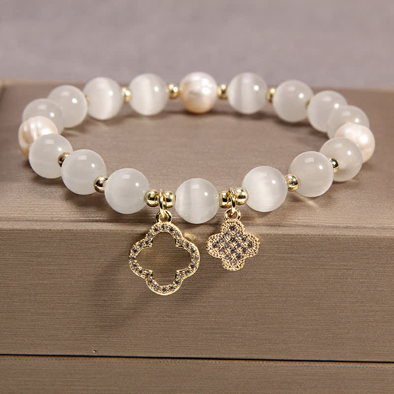Cat's Eye Lovely Cat Pattern Pearl Love Charm Bracelet