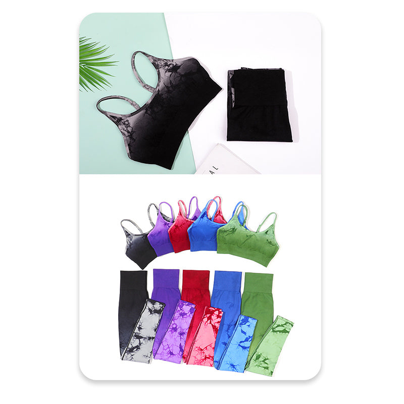 2Pcs Simple Tie Dye Print Crop Tank Top High Waist Pants Sports Gym Outfits Women's Yoga Sets