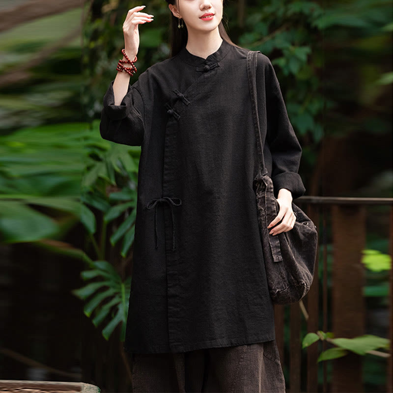 Vintage Cotton Linen Blouse Women Long Sleeve Shirt Chinese Hanfu Top