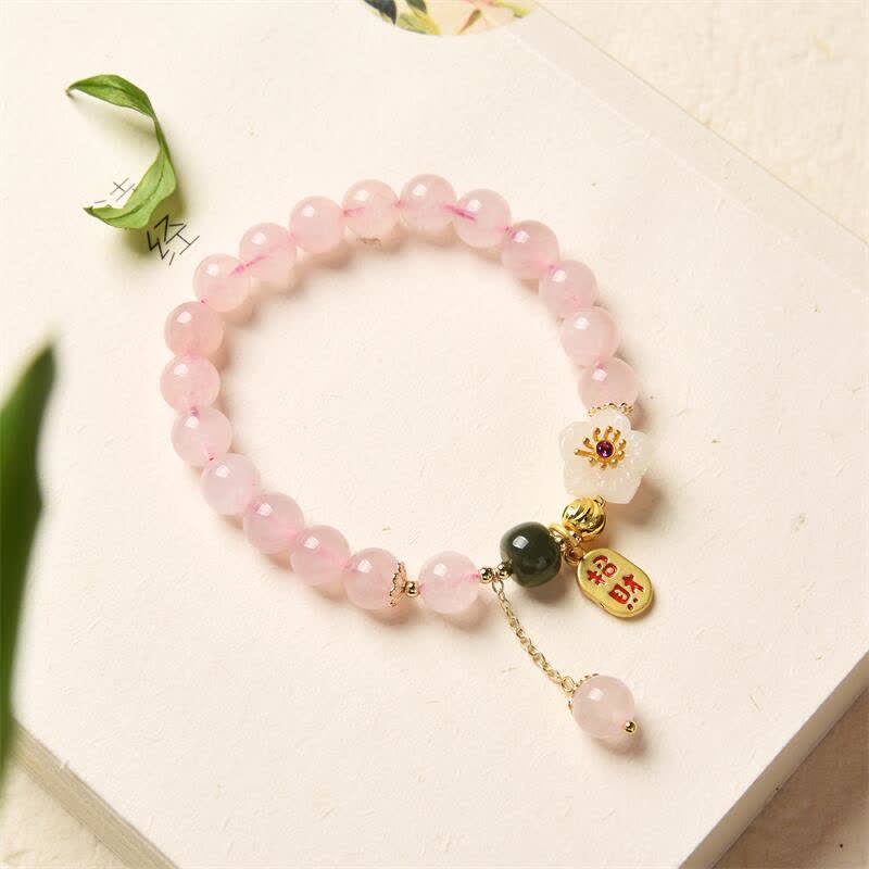 Natural Pink Crystal Jade Flower Warm Love Bracelet