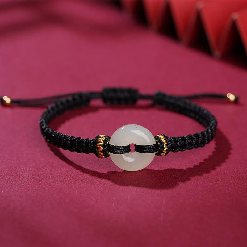 Hand-Braided Jade Ping An Kou Red String Adjustable Bracelet