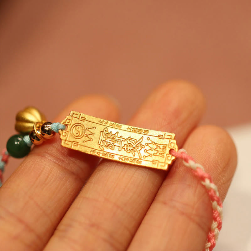 Handmade 925 Sterling Silver & Gold Plated Braided Red String Jade Sandalwood Bracelet