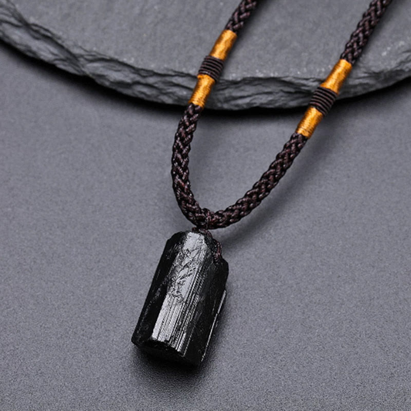 Natural Black Tourmaline Positive Rope Necklace Pendant