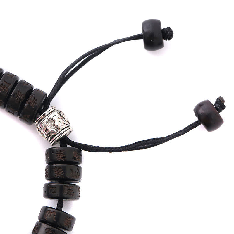 Carved Coconut Shell & Copper Om Mani Padme Hum Ritual Bell Vajra String Bracelet