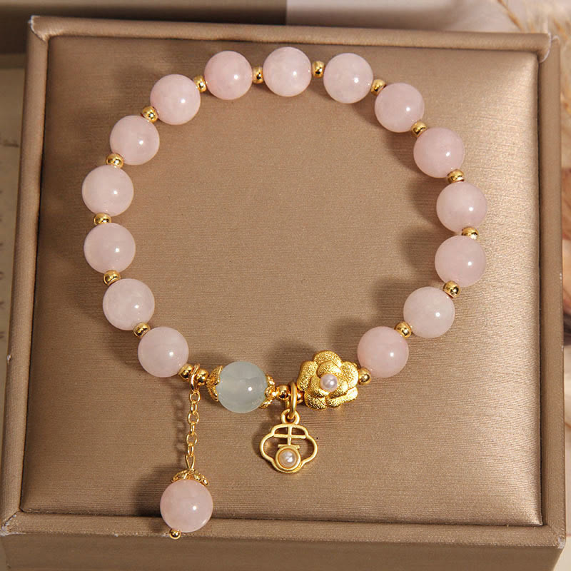 Natural Rose Quartz Flower Charm Bracelet for Emotional Harmony