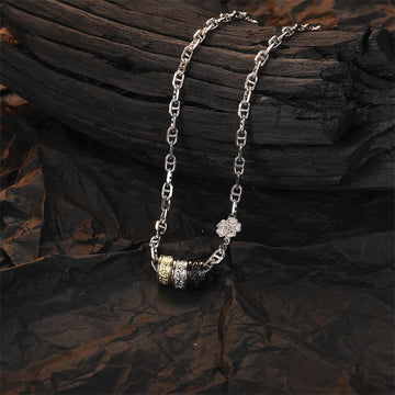 925 Sterling Silver Retro Tang Dynasty Flower Design Luck Energy Chain Necklace Pendant (Extra 35% Off | USE CODE: FS35)