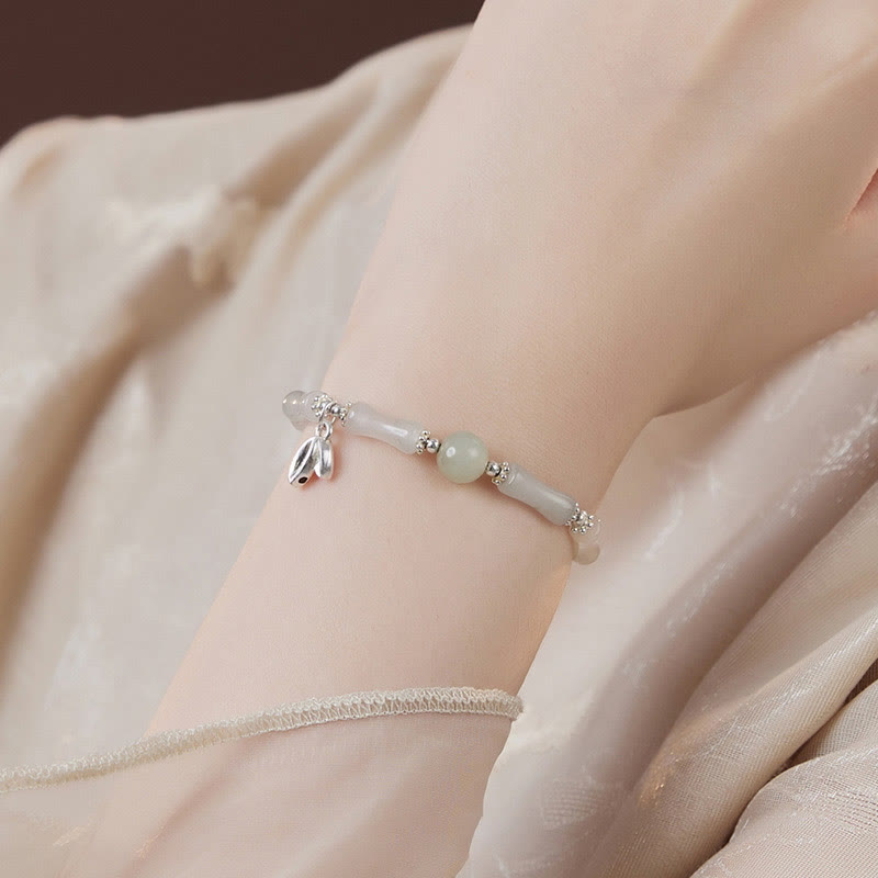 925 Sterling Silver Natural Tianshan Jade Bamboo Charm Luck Bracelet