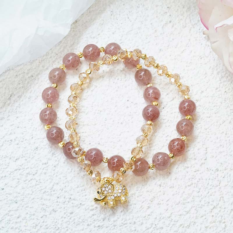 Rose Quartz Elephant Healing Energy Charm Bracelet