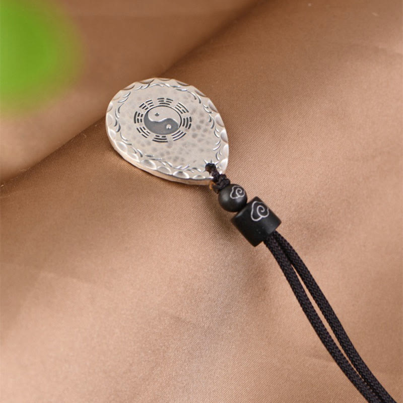 Vintage 999 Sterling Silver Yin Yang Bagua Water Drop Design Balance Harmony Necklace Pendant
