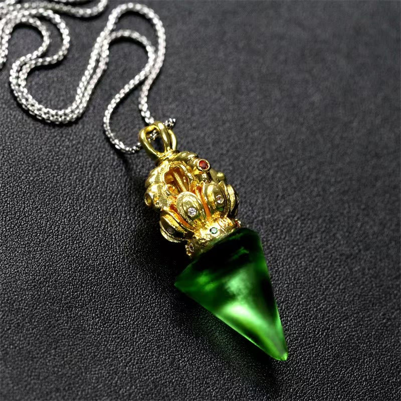 Tibetan Dorje Vajra 4 Prong Lotus Liuli Crystal Strength Necklace Pendant