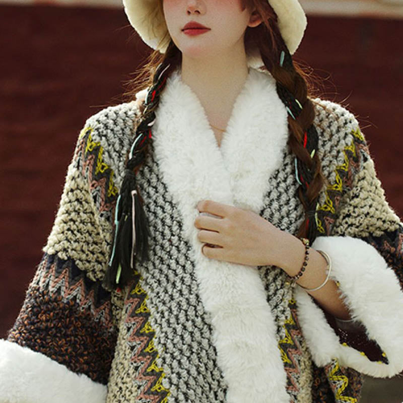 Tactile Striped Knitted Travel Meditation Tibetan Shawl