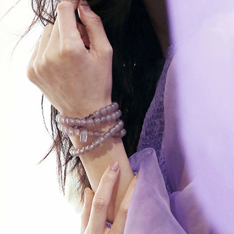 Natural Amethyst and Agate Crystal Beaded Meditation Bracelet