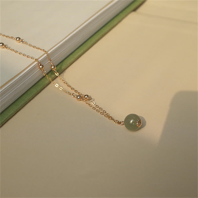 14k Gold Plated Hetian Jade Luck Beaded Necklace Pendant (Extra 35% Off | USE CODE: FS35)