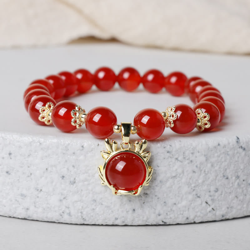 Year of the Dragon Red Agate Jade Peace Buckle Fu Character Success Bracelet