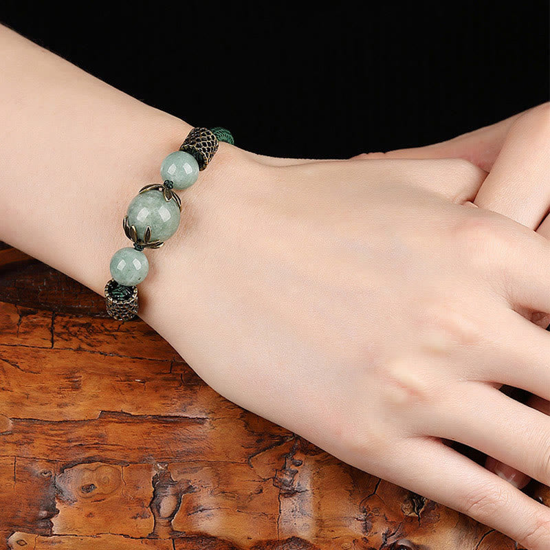 Handmade Green Rope Adjustable Jade Bead Minimalist Bracelet