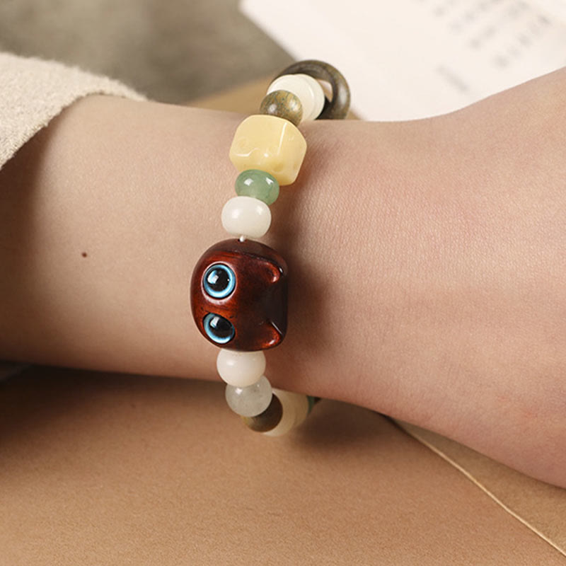 Bodhi Seed Green Sandalwood Ebony Wood Small Leaf Red Sandalwood Cat Head Paw Claw Peace Bracelet