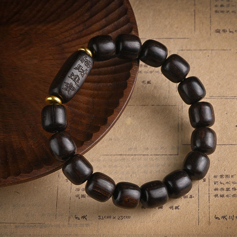 Tibetan Ebony Wood Barrel Beads Lucky And Treasure Balance Bracelet