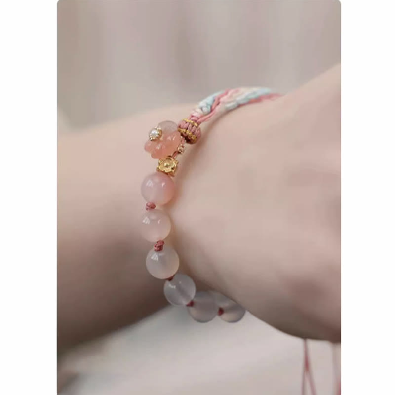 Natural Gradient Agate Reincarnation Knot Peach Blossom Wealth Luck Handmade String Bracelet