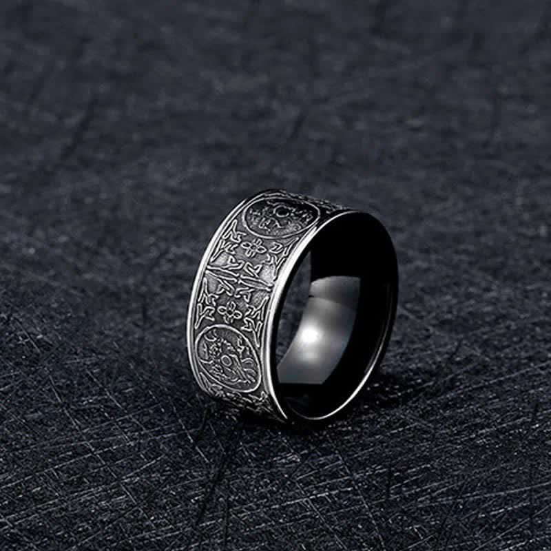 Four Guardian Beast Dragon White Tiger Suzaku Basalt Carved Success Luck Ring