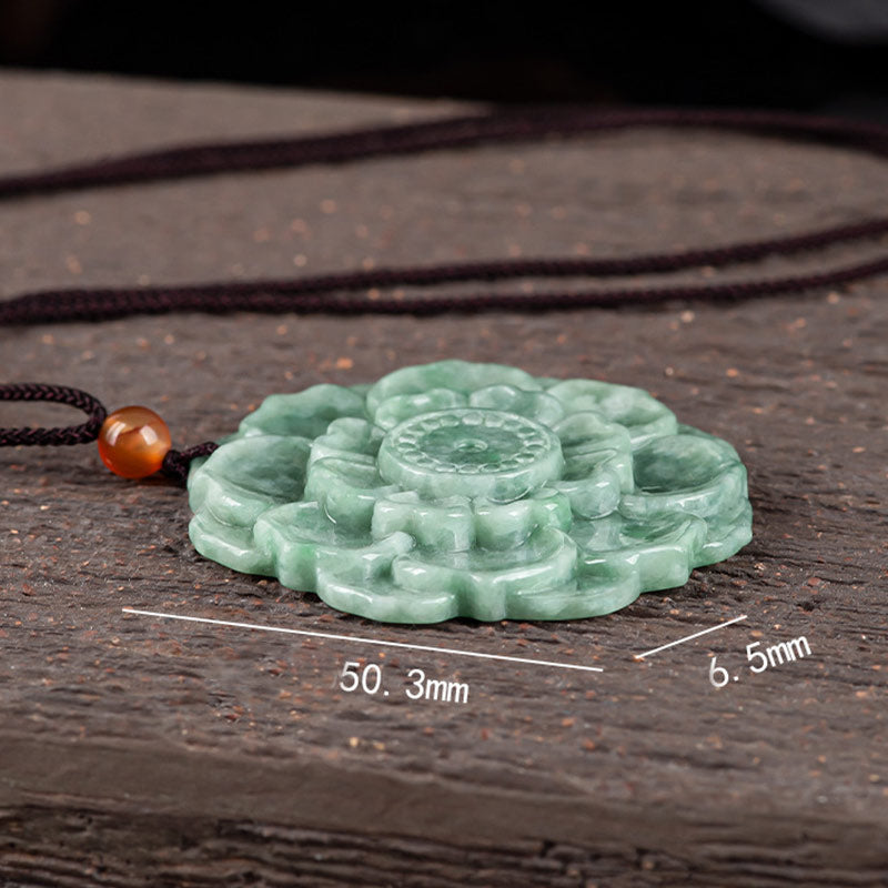 Lotus Pattern Jade Luck Prosperity Necklace Pendant