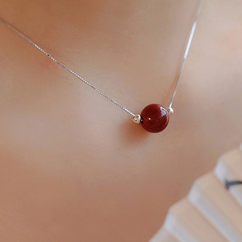 925 Sterling Silver Cinnabar Bead Calm Blessing Necklace Pendant