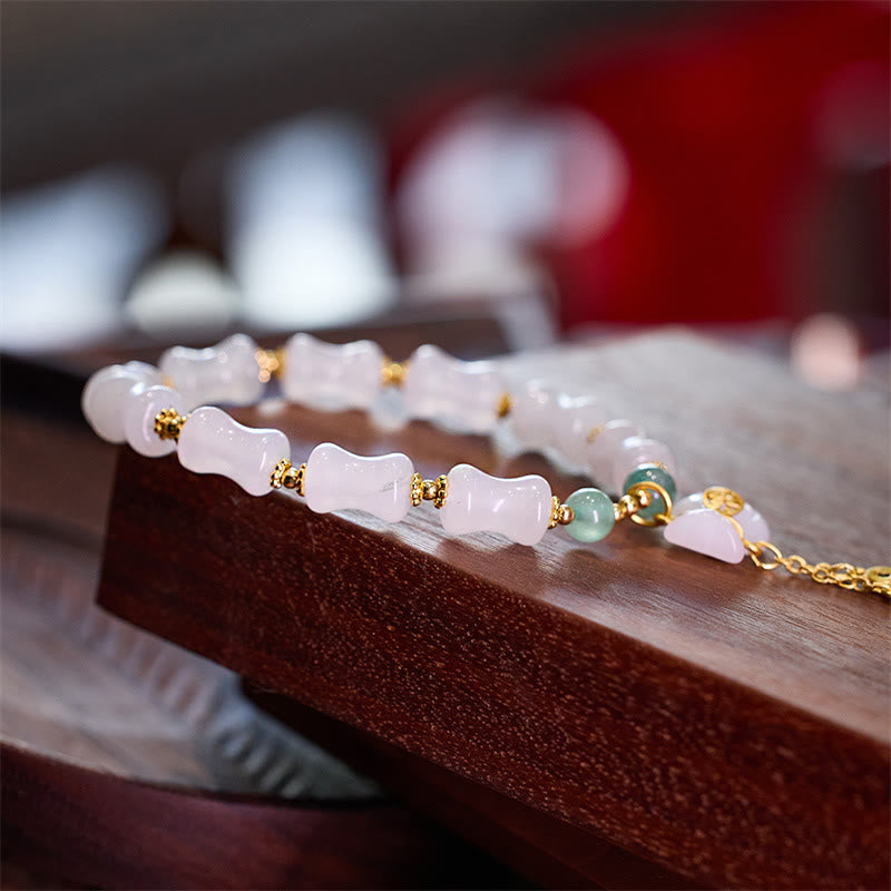 Natural White Golden Silk Jade and Green Aventurine Bamboo Pattern Fu Character Charm Bracelet