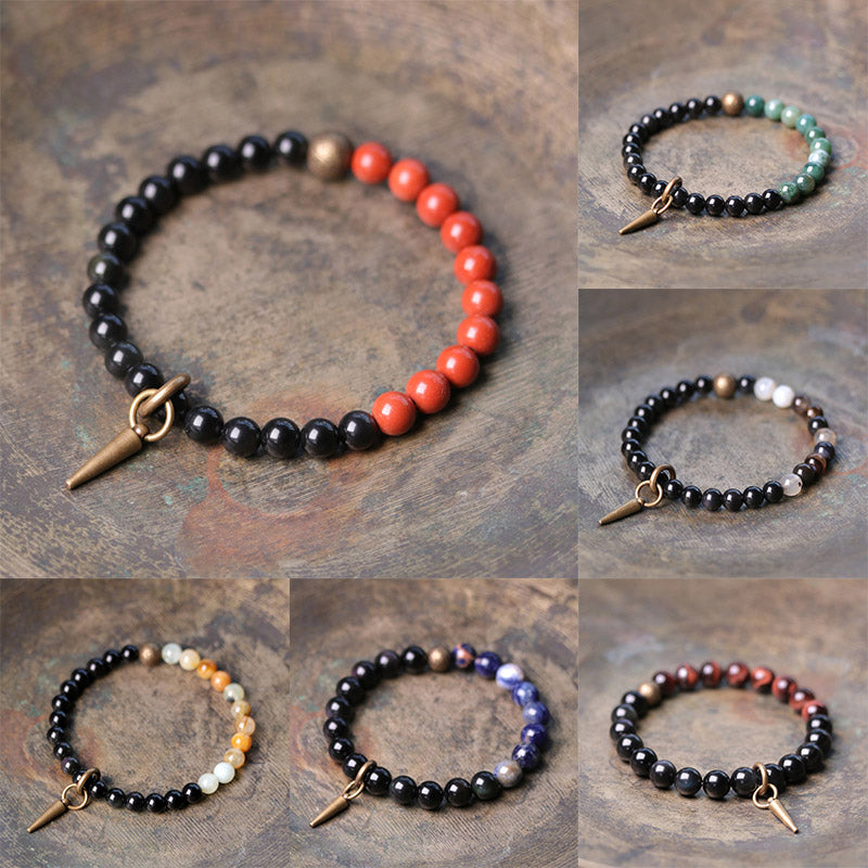 Black Obsidian Sodalite Crystal Copper Strength Couple Bracelet