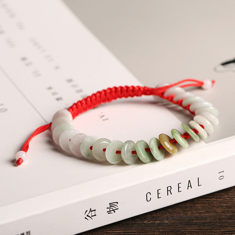 Natural Round Jade Luck Red String Protection Bracelet