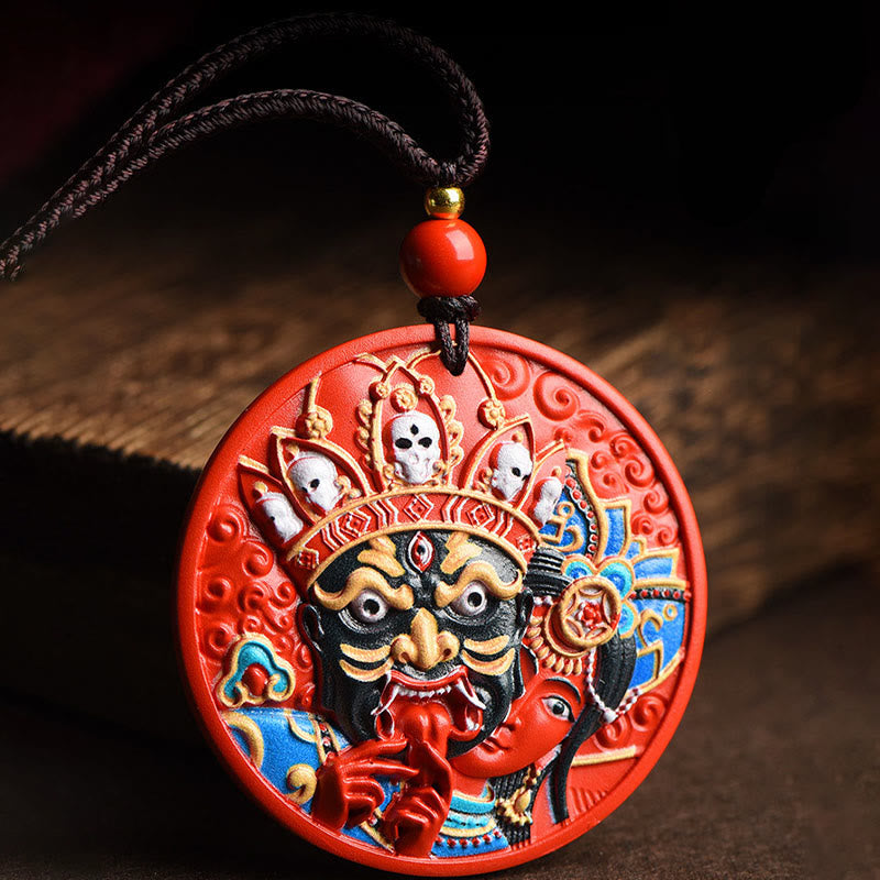 Zakiram Goddess of Wealth Painted Cinnabar Blessing Necklace Pendant