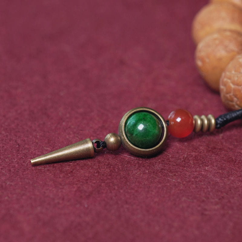 Tibet Bodhi Seed, Dzi Bead & Jade Wrist Mala with Copper Accents – Serenity Anchor